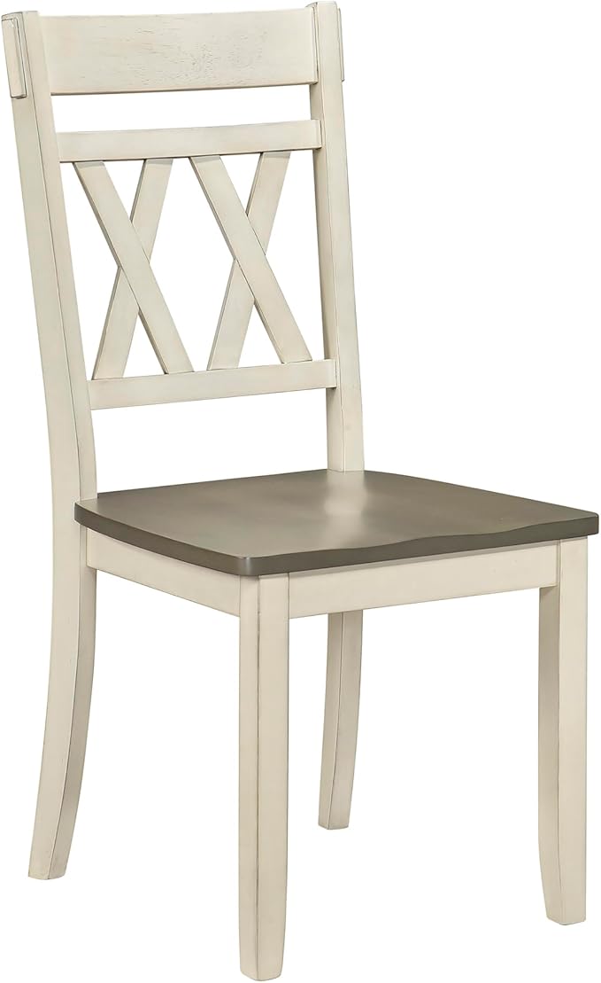 Lexicon Farmhouse Wood Dining Chair, Set of 2, Double Cross Back, Rustic Armless Chairs, Kitchen and Dining Room Furniture, Two-Tone Finish (Greywash and Antique White)