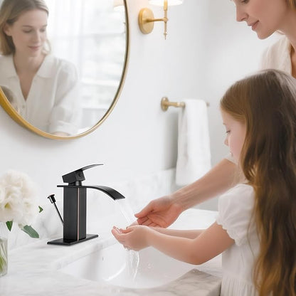 ORB Bathroom Faucet with Lift Rod Drain, Waterfall Bathroom Sink Faucet Modern Single Handle Bathroom Faucte 1 or 3 Hole, RV Mixer Tap Vanity Faucet Washbasin Faucet with Deck