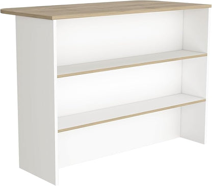 GOWE Kitchen Island with Two-Tier Storage Shelf and Ample Workstation, White/Light Pine