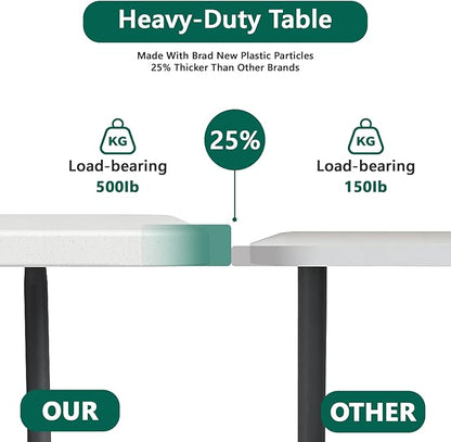 Folding Table 72" x 30" - Heavy Duty Plastic Table with Handle, Foldable & Portable, Fold-in-Half Utility Tables for Outdoor, Dining, Wedding, Events, Indoor, Picnic, Camping, Party (White)