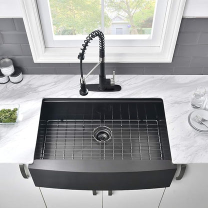 33 Inch Black Farmhouse Sink Workstation-VASOYO 33x22 Farm Sink Black Stainless Steel Apron Front Farmhouse Kitchen Sinks Undermount 16 Gauge Single Bowl Deep Kitchen Sinks with Cutting Board