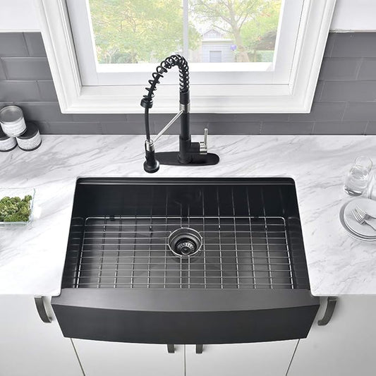 33 Inch Black Farmhouse Sink Workstation-VASOYO 33x22 Farm Sink Black Stainless Steel Apron Front Farmhouse Kitchen Sinks Undermount 16 Gauge Single Bowl Deep Kitchen Sinks with Cutting Board