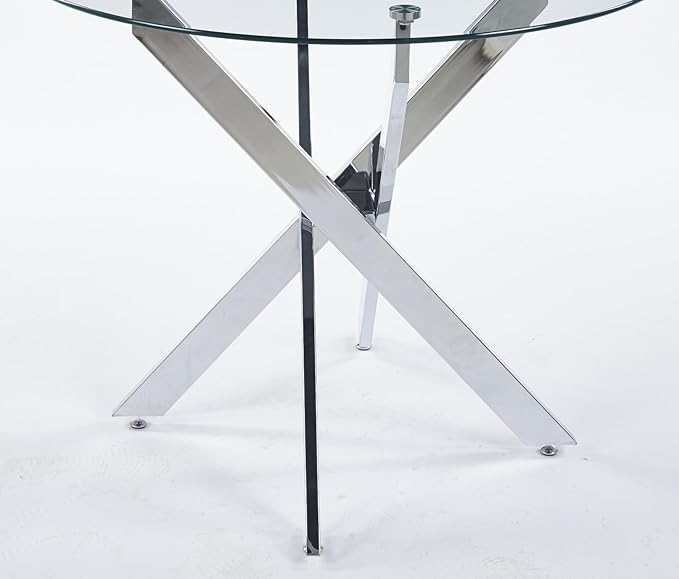 Round Glass Dining Table,Dining Room Table with Metal Legs, Modern Kitchen Table for Home, Kitchen, Dining Room