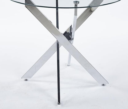 Round Glass Dining Table,Dining Room Table with Metal Legs, Modern Kitchen Table for Home, Kitchen, Dining Room