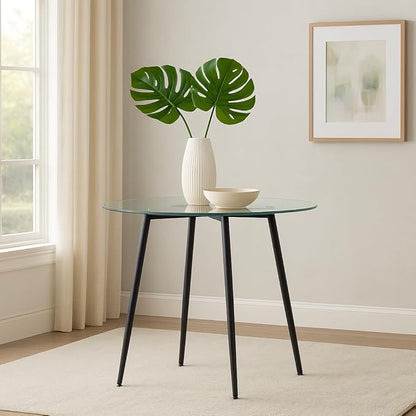 Modern 31" Round Tempered Glass Dining Table with Metal Legs Small Kitchen Table for Dining Room Breakfast Nook or Apartment Space Saving