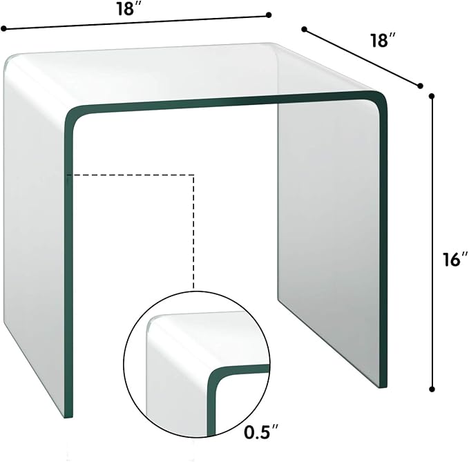 Tangkula Tempered Glass End Table, Clear Sofa End Tables with Waterfall Edges & Non-Slip Pad, 18 x 18 x 16 inches, No Assembly Needed, Transparent Glass Side Table for Living Room Bedroom Office