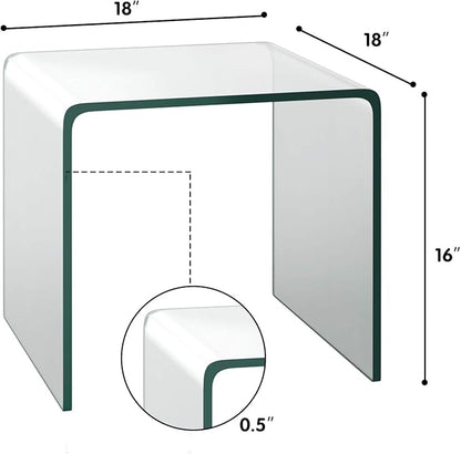 Tangkula Tempered Glass End Table, Clear Sofa End Tables with Waterfall Edges & Non-Slip Pad, 18 x 18 x 16 inches, No Assembly Needed, Transparent Glass Side Table for Living Room Bedroom Office