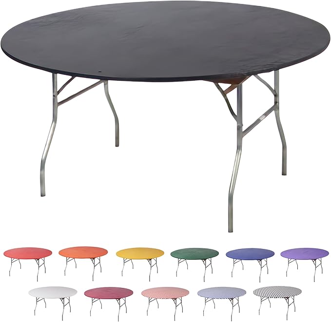 Kwik-Covers 10 Pack of Round Plastic Table Covers - 60" or 72" Round - Indoor or Outdoor Fitted Covers (Tables NOT Included) (Black, 72" Round)