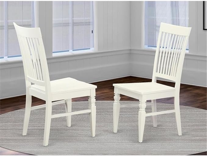 East West Furniture WEC-WHI-W Weston Dining Room Chairs - Slat Back Wood Seat Chairs, Set of 2, Linen White