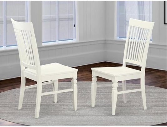 East West Furniture WEC-WHI-W Weston Dining Room Chairs - Slat Back Wood Seat Chairs, Set of 2, Linen White