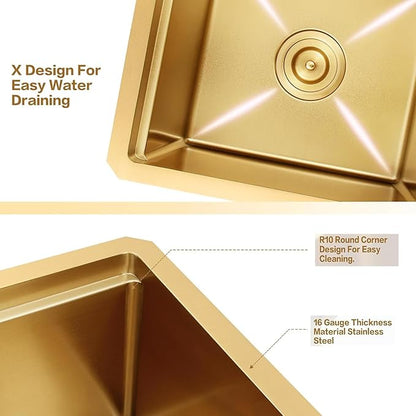 Gold Bar Sink, 16 Gauge T-304 Stainless Steel Undermount Kitchen Sink, 15 Inch Small Kitchen Sink with Accessories, 15" x 17" x 10" Single Bowl Workstation Sink For Wet Bar, Outdoor, RV