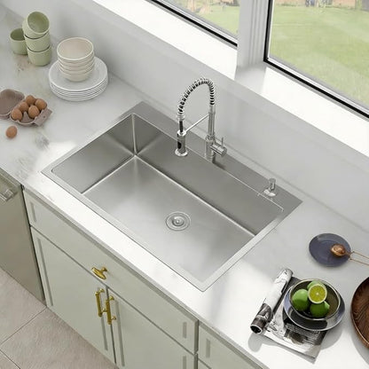 33 Drop In Kitchen Sink - Fuyuoer 33x22 inch Drop in Stainless Steel Sink 16 Gauge Single Bowl 10'' Deep Large Topmount Kitchen Sinks Over Mount, Round Corners