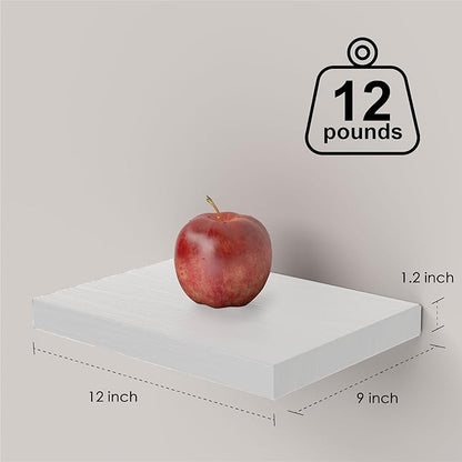 PopiShelves Small Floating Shelves for Wall - 12 x 9 Inch White Shelves for Bedroom, Living Room, Bathroom, Kitchen, Office Decor Set of 3