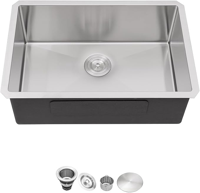 32 Inch Undermount Kitchen Sink 18 Gague Stainless Steel Single Bowl Handmade Kitchen Sinks Large Deep Under Counter Basin, 32"x19"x9"