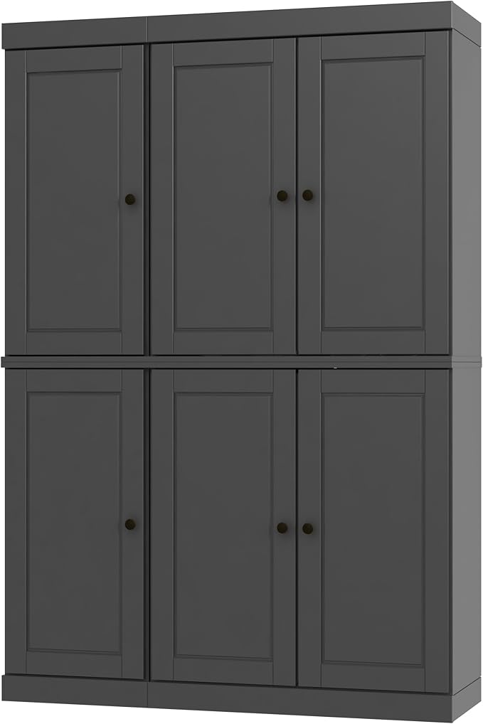 Palace Imports Solid Wood Kitchen Pantry Cabinet 71.5" Tall, 48.5" Wide – Freestanding Storage Cupboard with Adjustable Shelves – Gray, Renewable Eco-Friendly 100% Wood, Made in Brazil