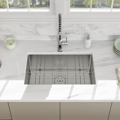 28 Inch Undermount Kitchen Sink - Beslend 28x18x10 Inch Undermount Stainless Steel Kitchen Sink 16 Gauge Single Bowl Round Corner Under Counter Single Basin