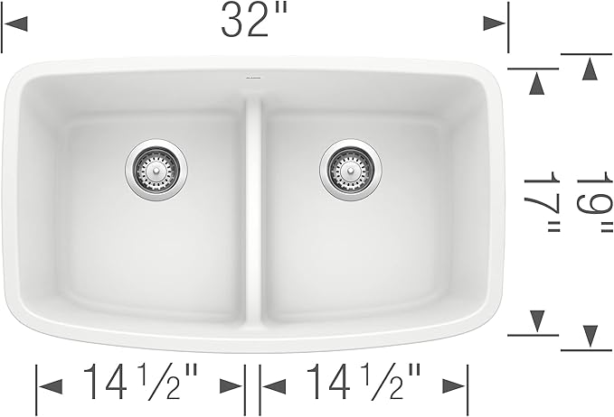 Valea Equal Double Bowl Kitchen Sink with Low Divide, White