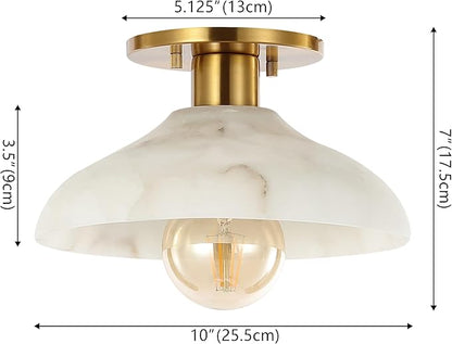 JONATHAN Y 10" White/Brass Gold Modern LED Semi Flush Mount Ceiling Fixture, Alabaster Shade for Hallway Bedroom Foyer, Mid-Century Dimmable Lamp, Edison LED Bulb Included JYL1207A
