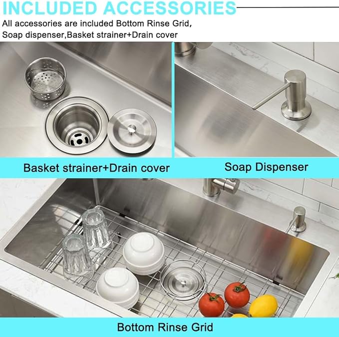 30 Inch Kitchen Sink Drop In,30x18 Drop In Kitchen Sink Top Mount Stainless Steel 18 Gauge Single Bowl Deep Single Bowl Overmount Kitchen Sinks with Soap Dispenser