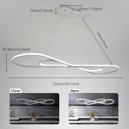 White LED Chandelier Lighting Fixture Minimalist Wave Design with Remote for Living Room Dining Room Kitchen Island Bedroom