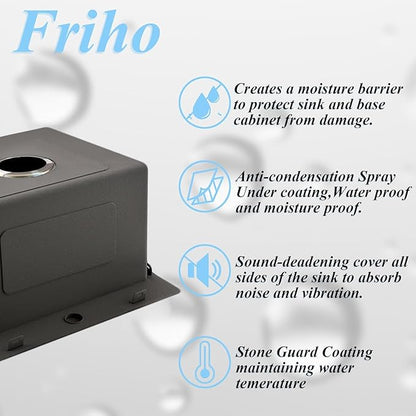 Friho Drop-in Black Bar Sink, 18"x 18" Inch Small Kitchen Sink, Stainless Steel Handmade Single Bowl Topmount RV Kitchen Sinks With Basket Strainer