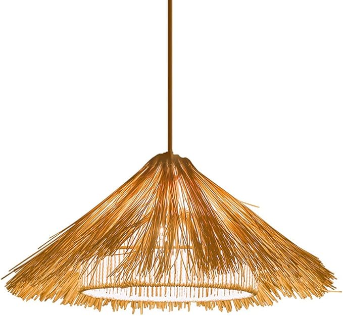 Pendant Lamp Tropical Single Light Bamboo Pendant Light Kitchen Rattan Hanging Light Modern Light Fixtures Ceiling Hanging for Living Room Dining Room, Kitchen, Restaurant