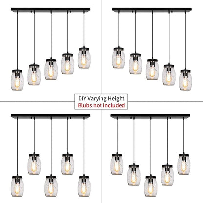 5-Light Glass Mason Jar Light Fixtures, Farmhouse Kitchen Island Pendant Lighting, Rustic Adjustable Height Jar Ceiling Lights for Over Sink, Dining Room, Foyer, Stairway, Hallway, Entryway, Porch