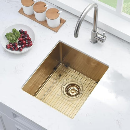 Gold Bar Sink, 13 x 15 Inch Undermount Kitchen Sink Small Wet Bar Prep 16 Gauge Stainless Steel RV Kitchen Single Bowl Basin