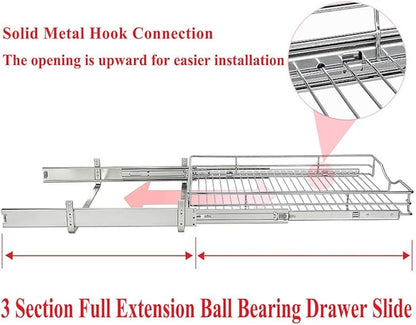 DINDON 1 Tier Pull Out Cabinet Organizer (20" W x 18" D) Heavy-Duty Metal Sliding Drawer Shelf, Slide Out Wire Basket for Kitchen Cabinets, Pantry, Bathroom, Chrome Finish…