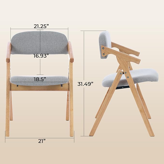 Folding Chairs with Padded Seats,Wooden Stackable Dining Chair,Easy to Store Foldable Dining Chairs for Kitchen, Living Room, Wedding Party Picnic (Grey)
