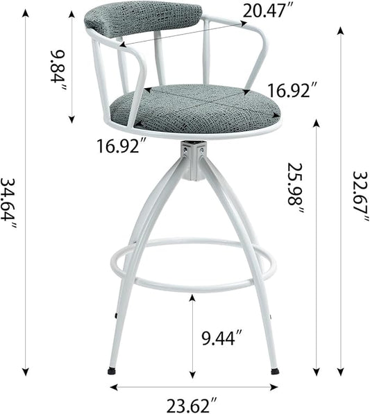 26'' Swivel Counter Height Bar Stool, Set of 2- Fabric Seat with Water Transfer Printed Metal Frame, Modern Industrial Design Bar Chairs for Kitchen Island, Dining Room,for Living Room