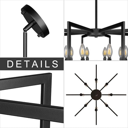 Sigaitwei 8-Light Large Black Chandelier,Dining Room Light Fixture Geometric Metal Modern Chandelier,Hanging Industrial Metal Chandelier for Kitchen Island Entryway Stairway Foyer Hallway.