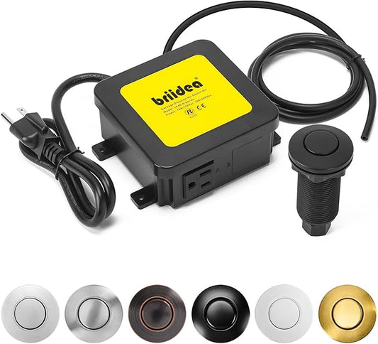 Garbage Disposal Air Switch Kit Sink Top Waste Disposal Long Stainless Steel Black On/Off Air Button Food and Waste Disposals Part by Briidea, UL Listed