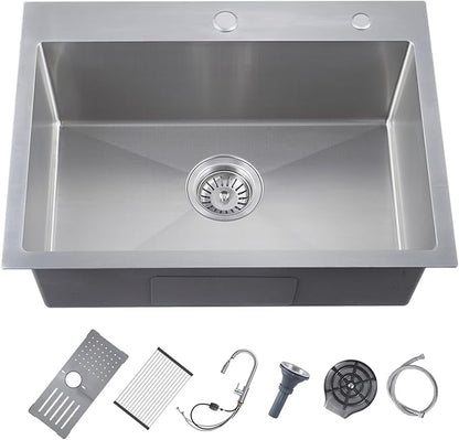 Kitchen Sink, 304 Stainless Steel Sink, Single Bowl, Drop In Kitchen Sink with Complete Accessories, Perfect for Homes, Apartments, and Modern Kitchens in All Settings(Stainless Steel, 32 * 18 in)