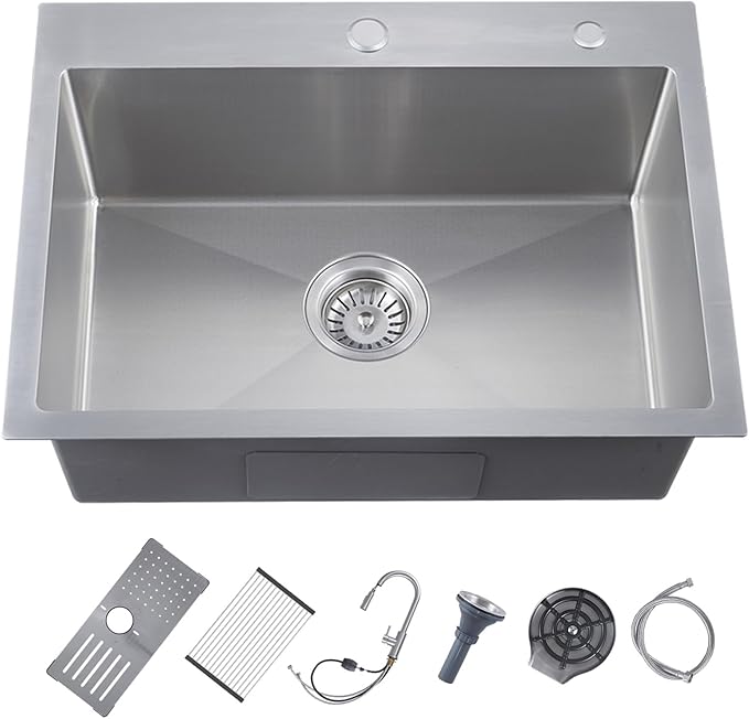 Kitchen Sink, 304 Stainless Steel Sink, Single Bowl, Drop In Kitchen Sink with Complete Accessories, Perfect for Homes, Apartments, and Modern Kitchens in All Settings(Stainless Steel, 30 * 18 in)