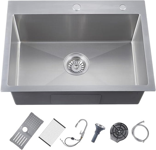 Kitchen Sink, 304 Stainless Steel Sink, Single Bowl, Drop In Kitchen Sink with Complete Accessories, Perfect for Homes, Apartments, and Modern Kitchens in All Settings(Stainless Steel, 30 * 18 in)