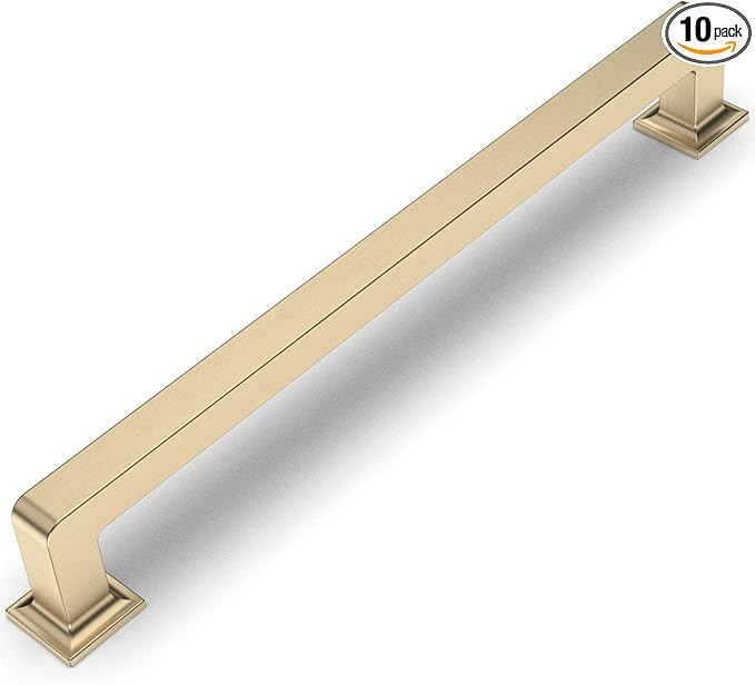 Amerdeco 10 Pack Brushed Brass Cabinet Pulls 7 Inch Hole Centers Kitchen Cabinet Handles Cabinet Hardware Kitchen Handles for Cabinets Cupboard Handles Drawer Pulls ZH0019