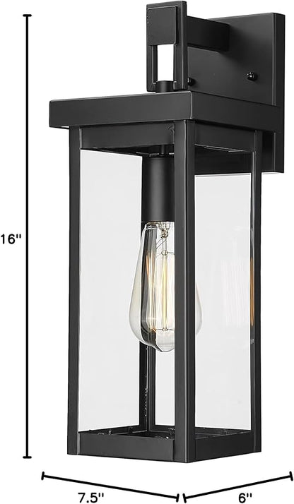 ML Lighting | Barkeley Collection | 42601-PBK | 16" Modern One Bulb Outdoor Steel Small Wall Sconce | Anti-Rust Powder Coat Black with Clear Glass Shade | Exterior Ambient Light for Safety