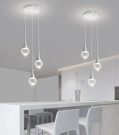 Crystal Chandelier for Dining Room Glam 3 Light Cluster Crystal Pendant Light Dimmable LED Chandeliers for Kitchen Island Living Room Silver