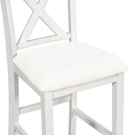 VilroCaz Farmhouse 5-Piece Dining Set, Compact Bar Pub Table With 3-Tier Shelf, Wooden Counter Height Table for 4, Perfect for Small Kitchen Dining Room (White-4 Chairs)