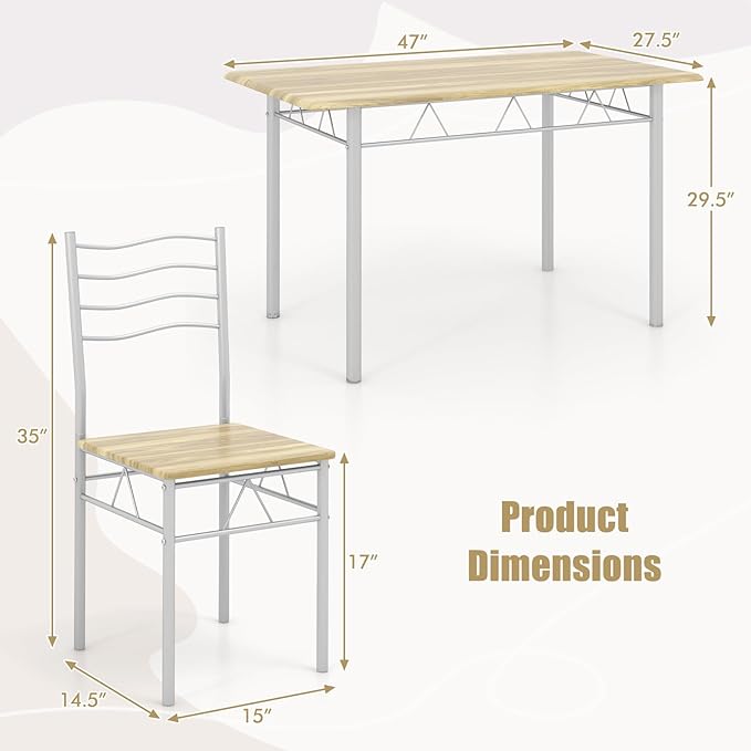 Giantex Modern 5 Piece Dining Table Set for 4 Chairs Wood Metal Kitchen Breakfast Furniture (Natural)