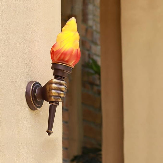 Retro Outdoor Waterproof Wall Lights Fixture Holding Torch Wall Lamp Left Torchbearer Hand Light Glass Lampshade E27 LED Bulb 7W Industrial Style,Bronze,3000K(1Pcs)