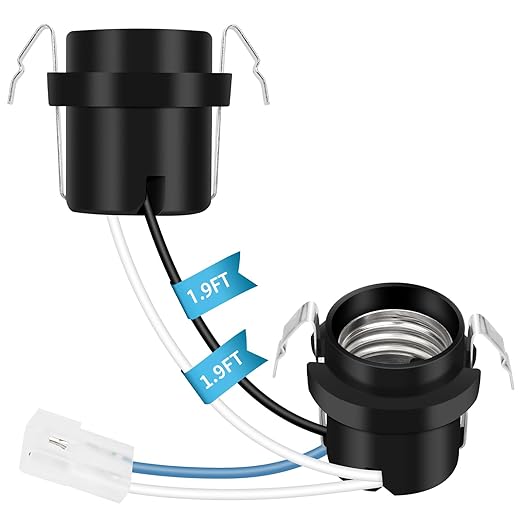 R111630 SR111630 Lamp Socket Assembly for CJD1/CJD3/QS1/QS2/QS3/WS130/WS136/WS142 Series, Range Hood Light Socket Replacement Part with Standard Base, Easy Installation & Heat-Resistant Housing