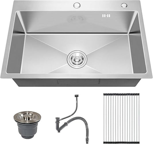 33x22 Inch Topmount or Drop In Kitchen Sink Worktation, Stainless Steel Single Bowl Sink with Drainpipe for RV, Prep Kitchen