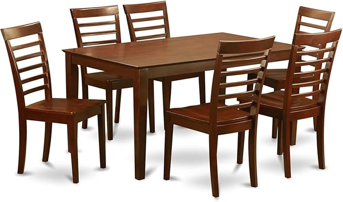 HomeStock 7 Piece Dining Table Set Consist of a Rectangle Wooden Table and 6 Dining Room Chairs, 36x60 Inch, Mahogany Finish