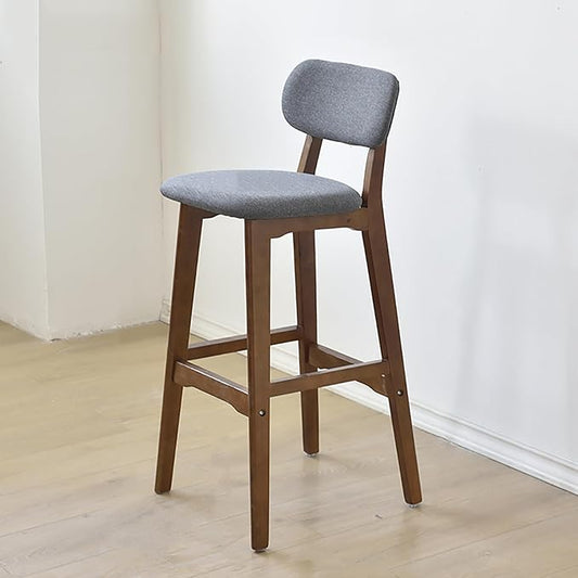 28" Counter Height Stools Set of 2, Farmhouse with Curved Back Solid Wood Legs, Linen Kitchen Island Dining Chairs,Walnut B-Set of 2