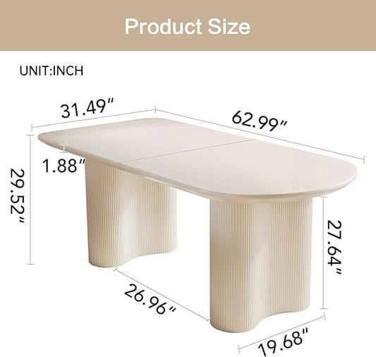 White Oval Dining Table for 4-6, 62.99" Modern Funky Kitchen Table with Powerful Ripple Support Legs for Dining Room, Kitchen, Home Office