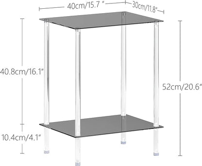Tempered Glass Side Table, Acrylic End Table, 2-Tier Transparent Nightstand, Clear Coffee Table, for Small Spaces Living Room Bedroom Balcony Black LET518BK