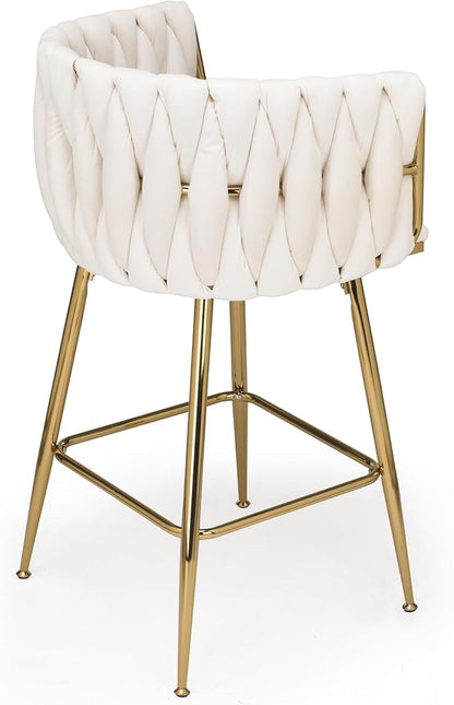 Counter Height Bar Stools Set of 2, 26 Inch Kitchen Island Stools with Backs Metal Legs