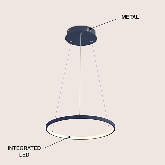 JONATHAN Y 15.75" Navy Modern Integrated LED Pendant Light, Dimmable Round Hoop Chandelier for Kitchen Island, Dining Room, Adjustable Height Metal Hanging Light (JYL7202F)